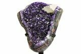 Amethyst Geode w/ Calcite on Metal Stand - Uruguay #306879-1